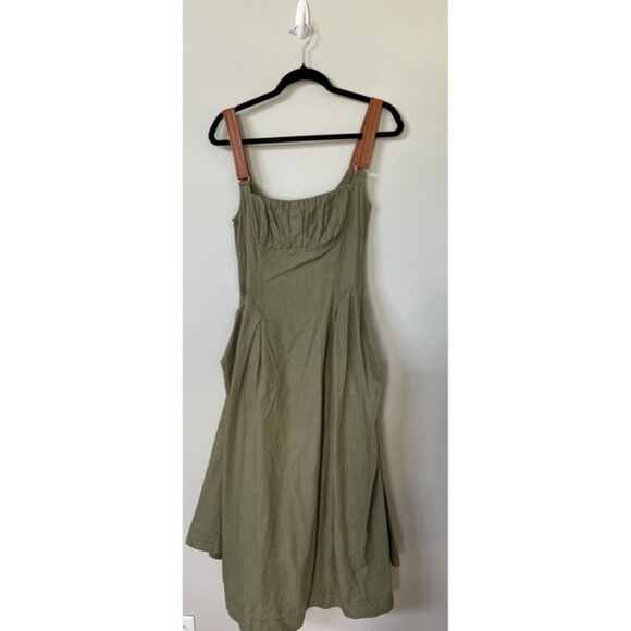Anthropologie Midi Dress Linen Square Neck A Line Utility - Picture 1 of 9